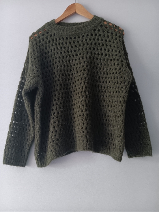 Souvenir Clubbing Italy Sweaters - Souvenir Clubbing Green Open Knit Sweater S Fuzzy Textured Hole Knit